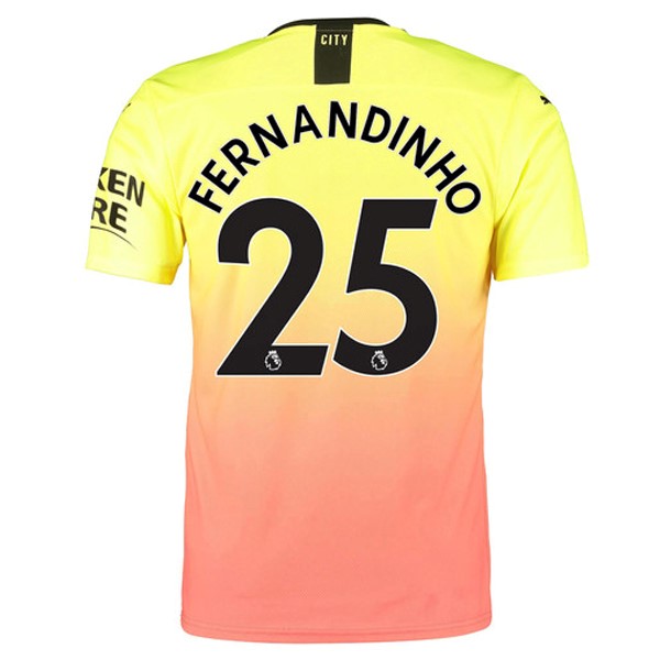 Camiseta Manchester City NO.25 Fernandinho Tercera equipación 2019-2020 Naranja